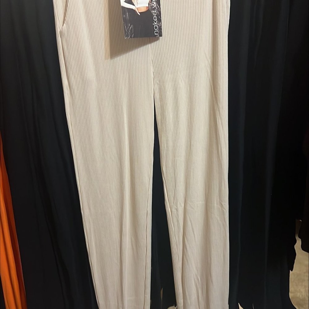 Naked Wardrobe Get Ribbed Snatched Joggers Oatmeal NW-P0083 New